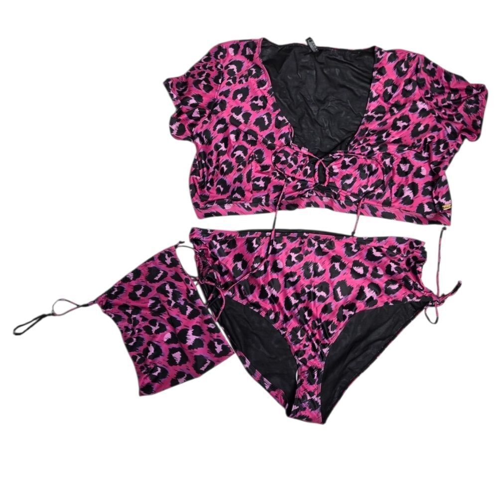 NEW Snag pink leopard As You Wish‎ high waist bikini 2 piece swimsuit G 20/22